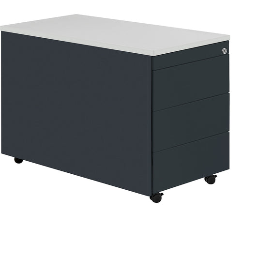 Drawer pedestal with castors, HxD 579 x 800 mm, plastic top, 3 drawers, charcoal / charcoal / light grey.