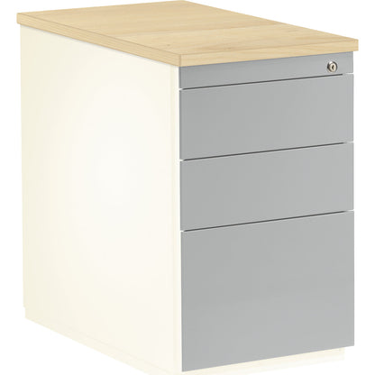 Drawer pedestal, HxD 720 x 800 mm, 2 drawers, 1 suspension file drawer, pure white / white aluminium / maple.