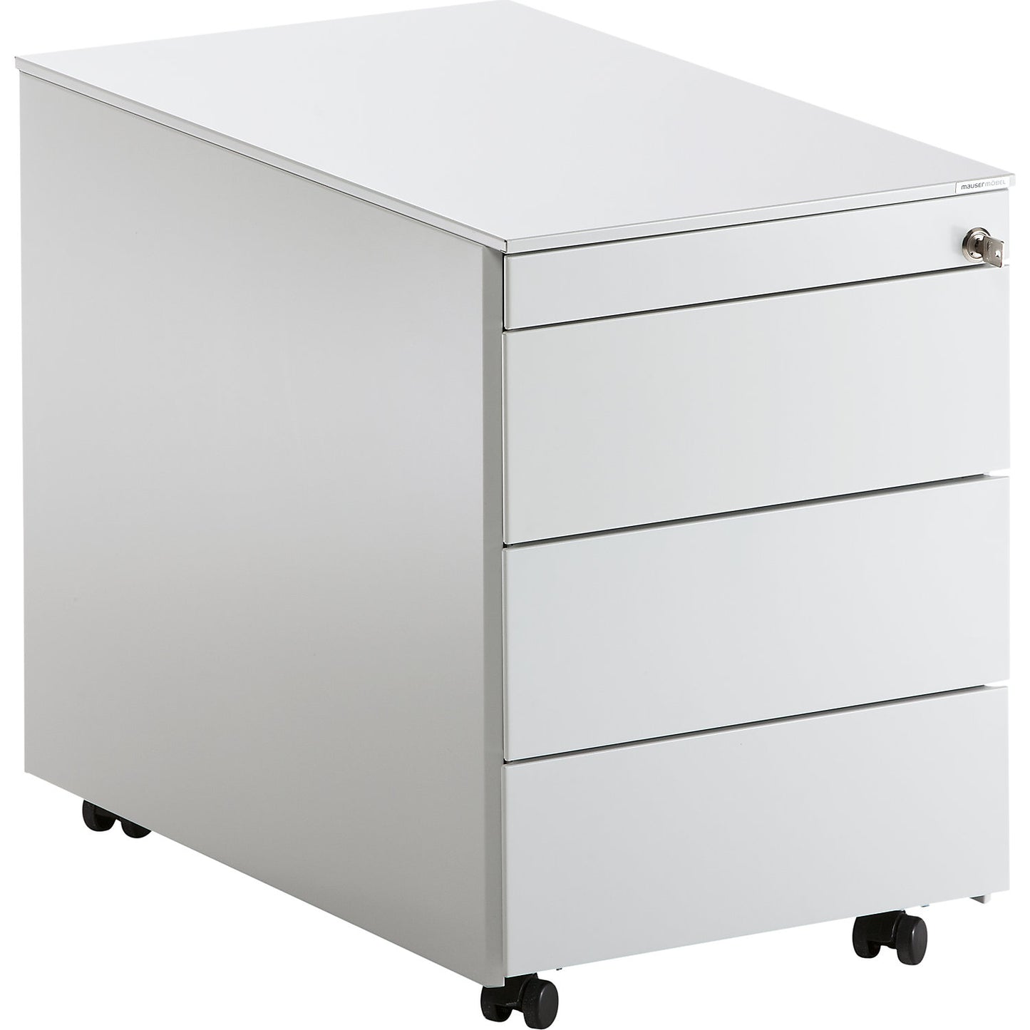 Drawer pedestal with castors, HxD 570 x 600 mm, steel top, 3 drawers, light grey.