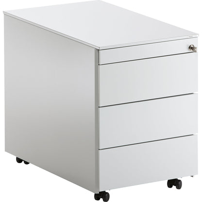Drawer pedestal with castors, HxD 570 x 600 mm, steel top, 3 drawers, light grey.