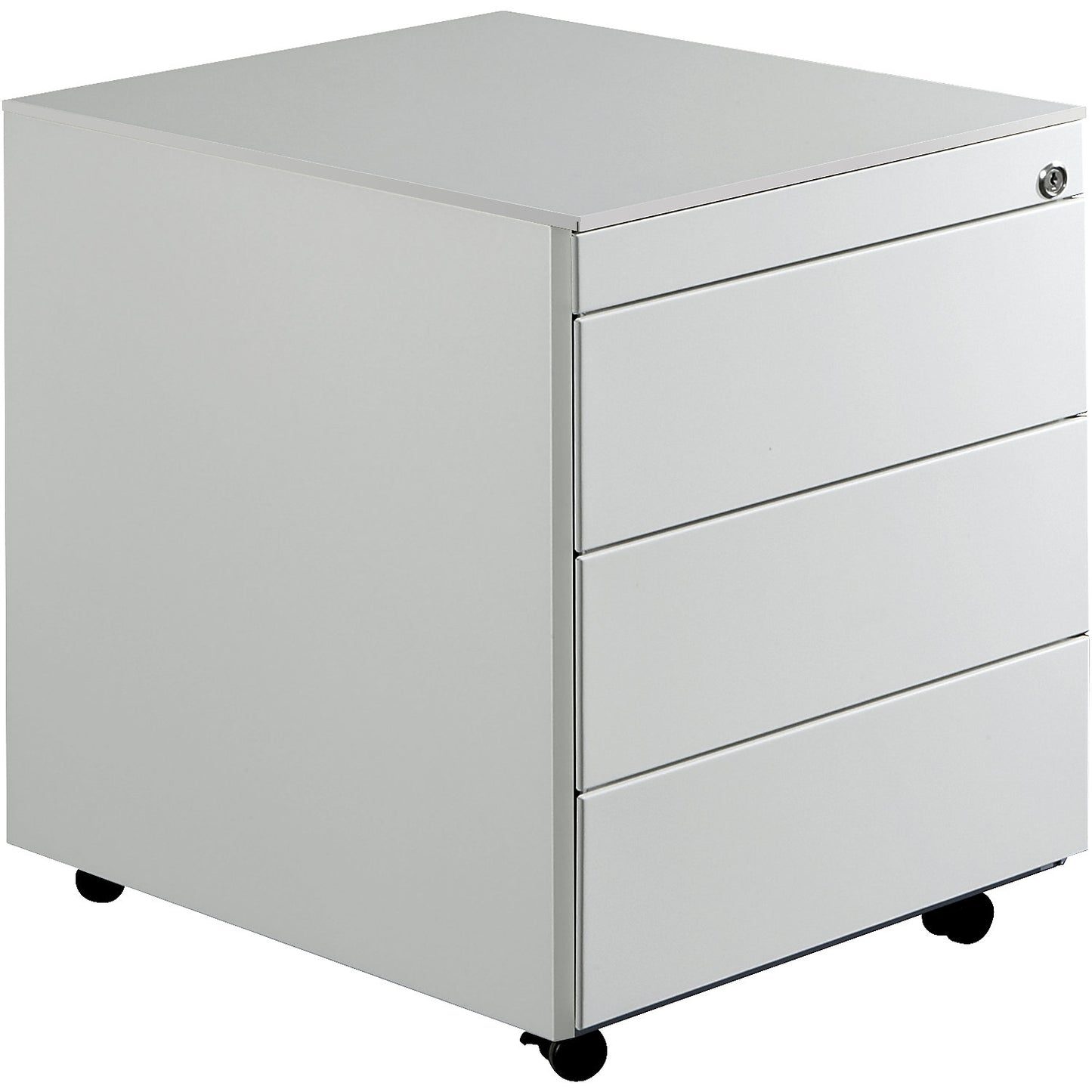 Drawer pedestal with castors, HxD 570 x 600 mm, steel top, 3 drawers, light grey.