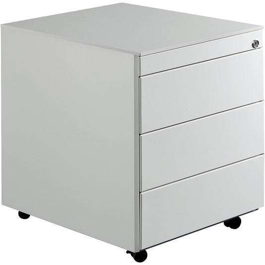 Drawer pedestal with castors, HxD 570 x 600 mm, steel top, 3 drawers, light grey.