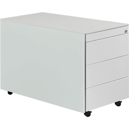 Drawer pedestal with castors, HxD 570 x 800 mm, steel top, 3 drawers, light grey / light grey / light grey.