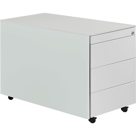 Drawer pedestal with castors, HxD 570 x 800 mm, steel top, 3 drawers, light grey / light grey / light grey.