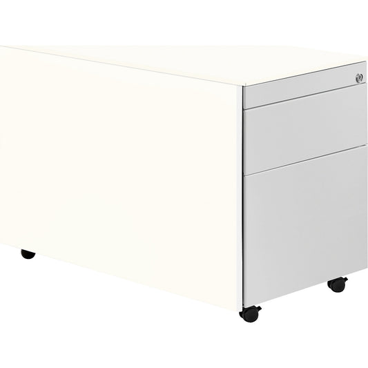 Drawer pedestal with castors, HxD 570 x 800 mm, 1 drawer, 1 suspension file drawer, pure white / white aluminium / white.