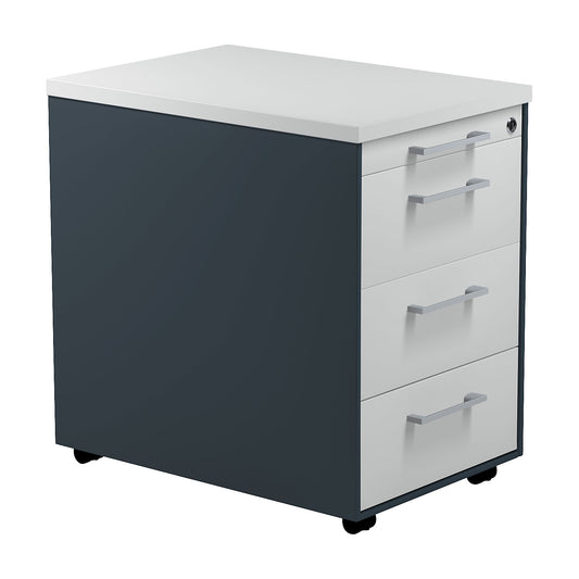Mobile pedestal on castors, HxD 579 x 600 mm, 3 drawers, charcoal / light grey / light grey.
