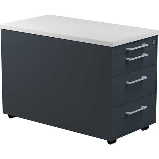 Mobile pedestal on castors, HxD 529 x 800 mm, 3 drawers, charcoal / charcoal / light grey.
