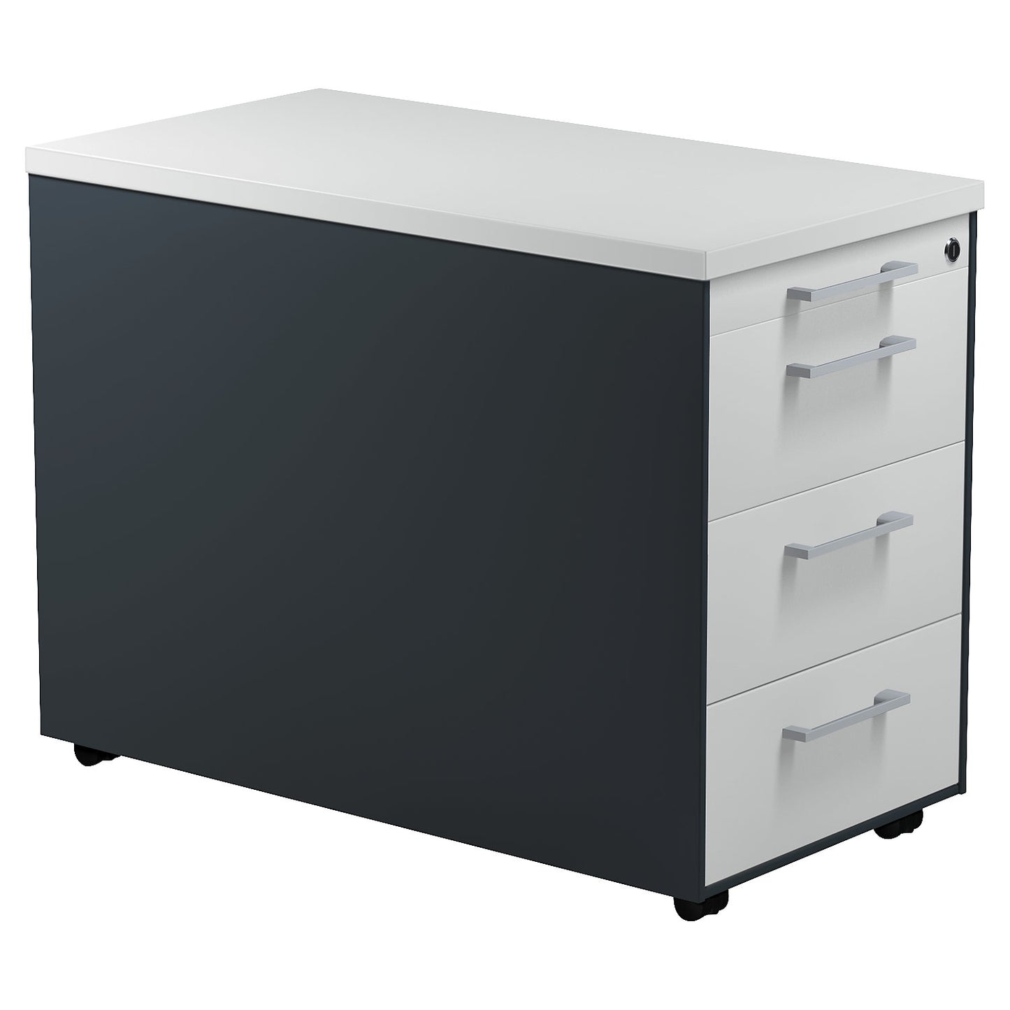 Mobile pedestal on castors, HxD 579 x 800 mm, 3 drawers, charcoal / light grey / light grey.