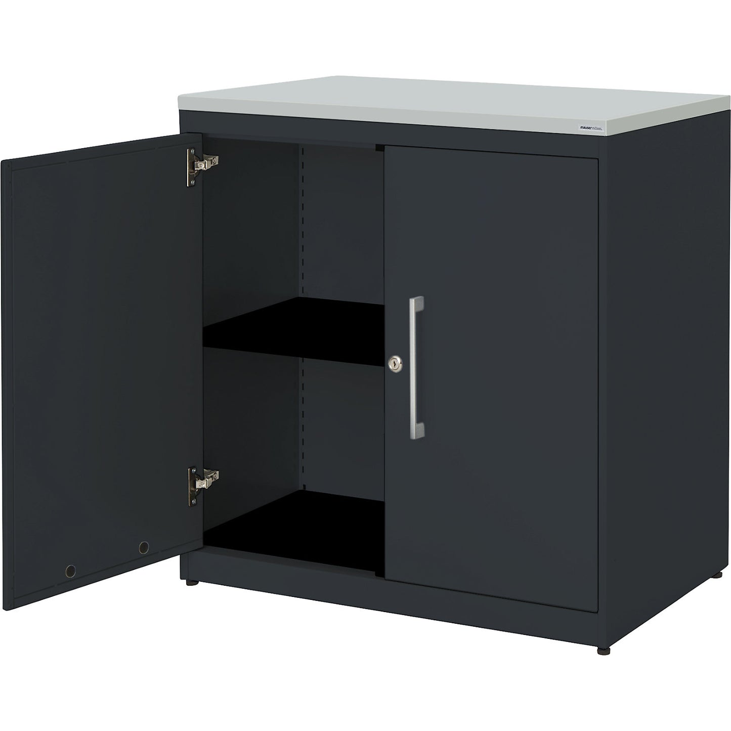Double door cupboard, HxW 830 x 800 mm, plastic panel, 1 shelf, charcoal / charcoal / light grey.