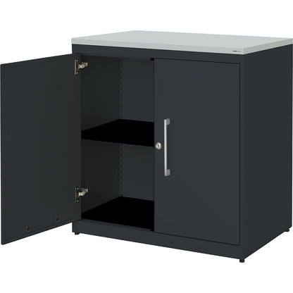Double door cupboard, HxW 830 x 800 mm, plastic panel, 1 shelf, charcoal / charcoal / light grey.