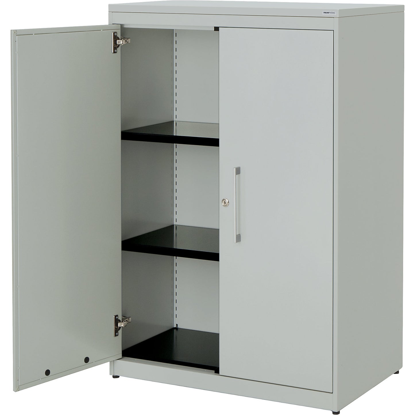 Double door cupboard, HxW 1180 x 800 mm, plastic panel, 2 shelves, light grey / light grey / light grey.