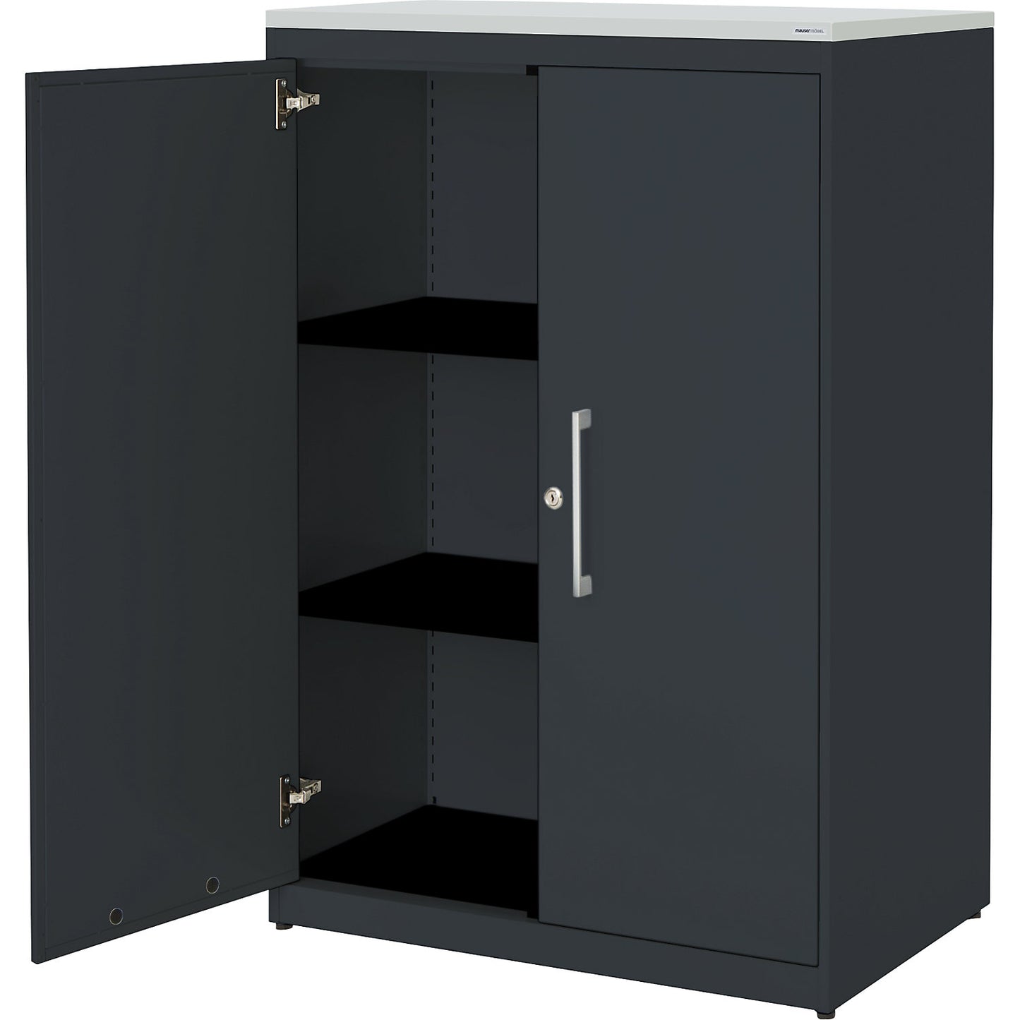 Double door cupboard, HxW 1180 x 800 mm, plastic panel, 2 shelves, charcoal / charcoal / light grey.