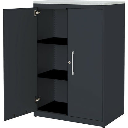 Double door cupboard, HxW 1180 x 800 mm, plastic panel, 2 shelves, charcoal / charcoal / light grey.