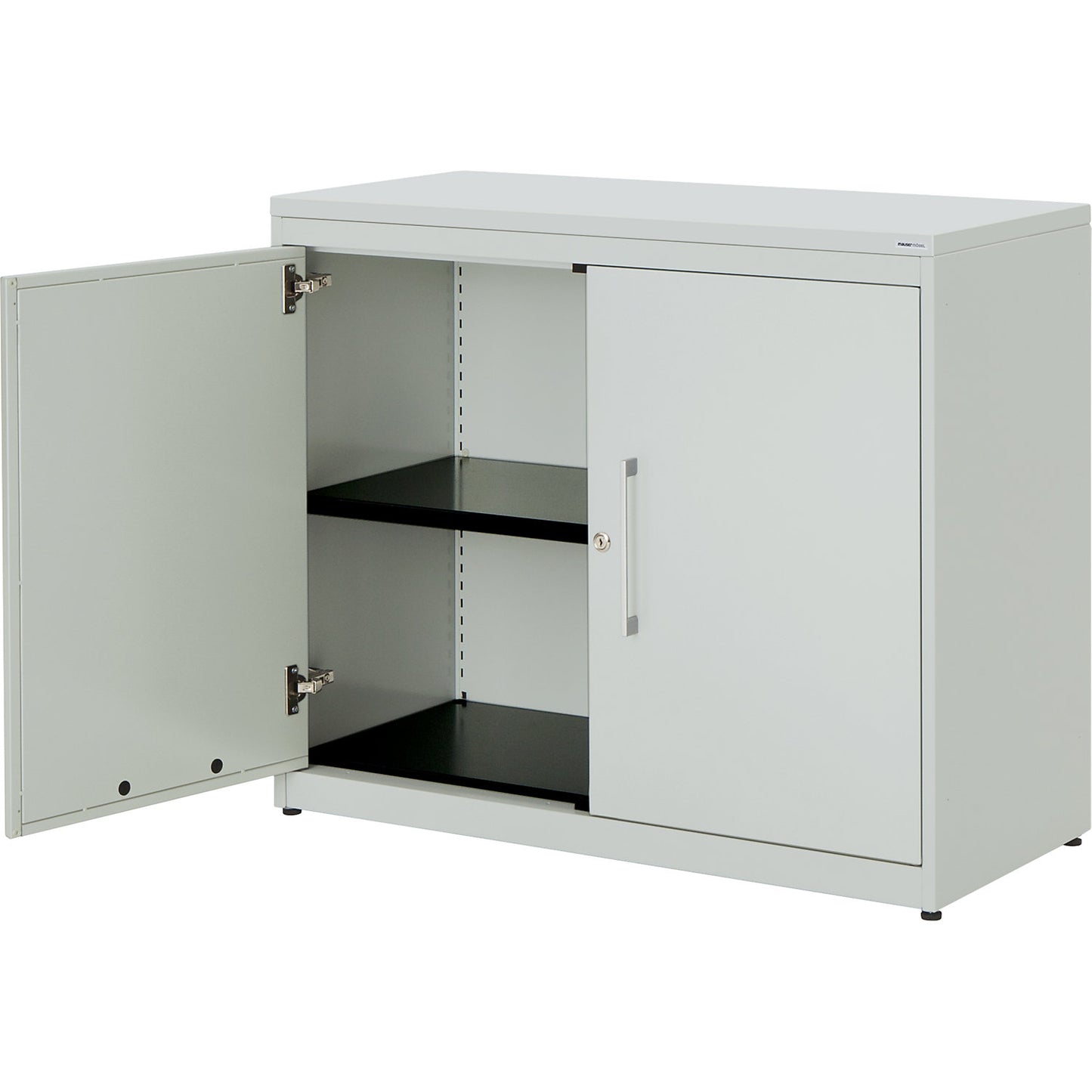 Double door cupboard, HxW 830 x 1000 mm, plastic panel, 1 shelf, light grey / light grey / light grey.