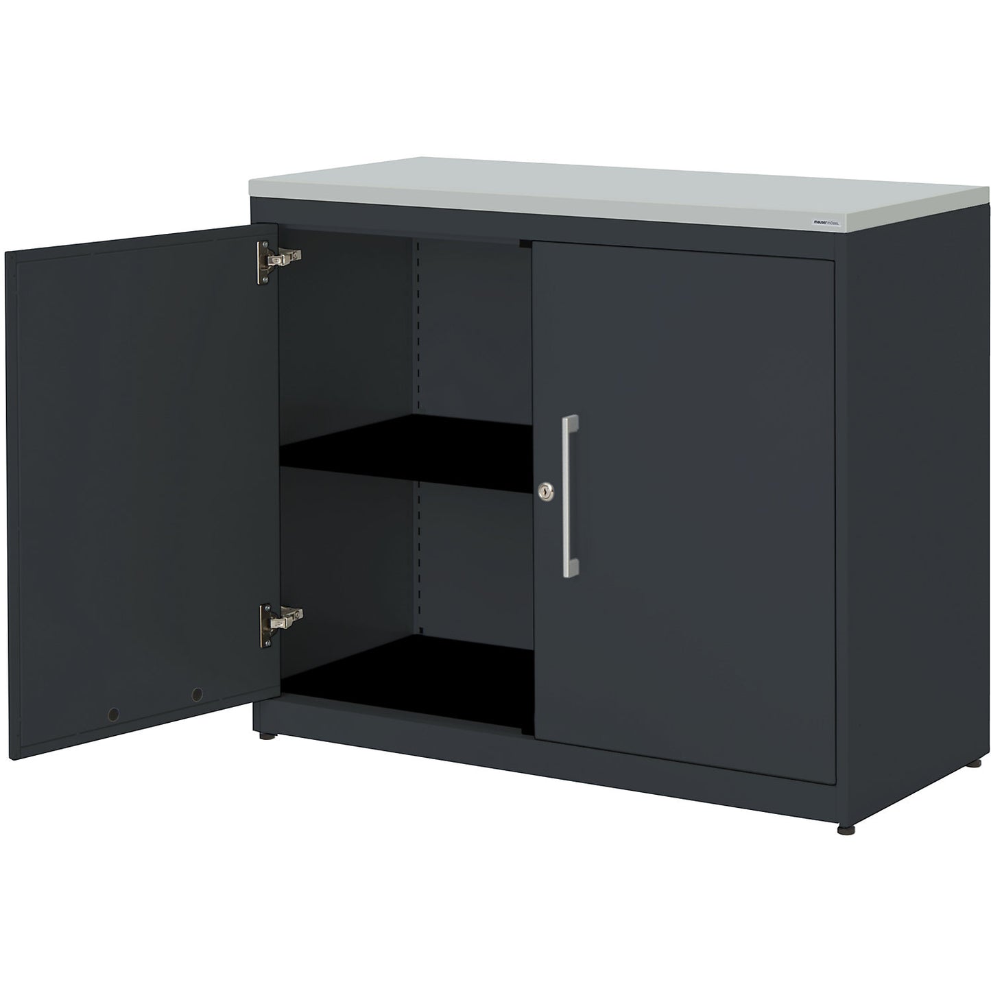 Double door cupboard, HxW 830 x 1000 mm, plastic panel, 1 shelf, charcoal / charcoal / light grey.