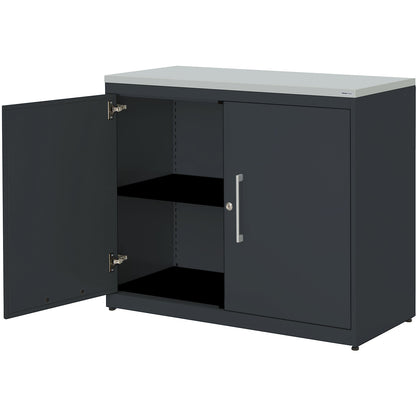 Double door cupboard, HxW 830 x 1000 mm, plastic panel, 1 shelf, charcoal / charcoal / light grey.