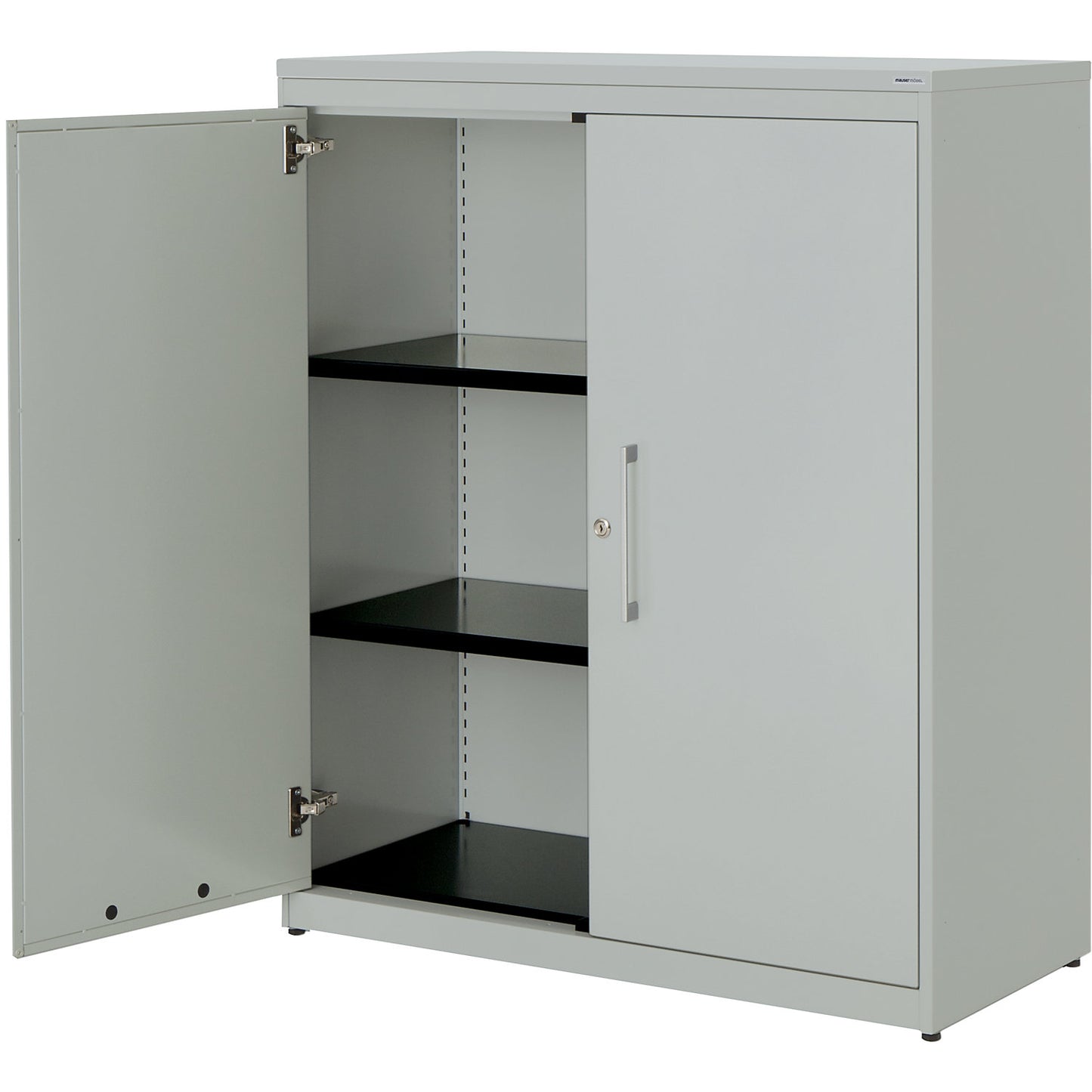 Double door cupboard, HxW 1180 x 1000 mm, plastic panel, 2 shelves, light grey / light grey / light grey.