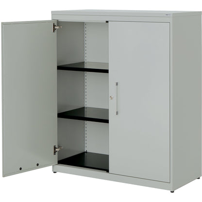 Double door cupboard, HxW 1180 x 1000 mm, plastic panel, 2 shelves, light grey / light grey / light grey.