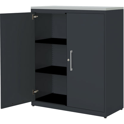 Double door cupboard, HxW 1180 x 1000 mm, plastic panel, 2 shelves, charcoal / charcoal / light grey.
