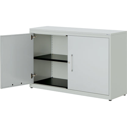 Double door cupboard, HxW 830 x 1200 mm, plastic panel, 1 shelf, light grey / light grey / light grey.