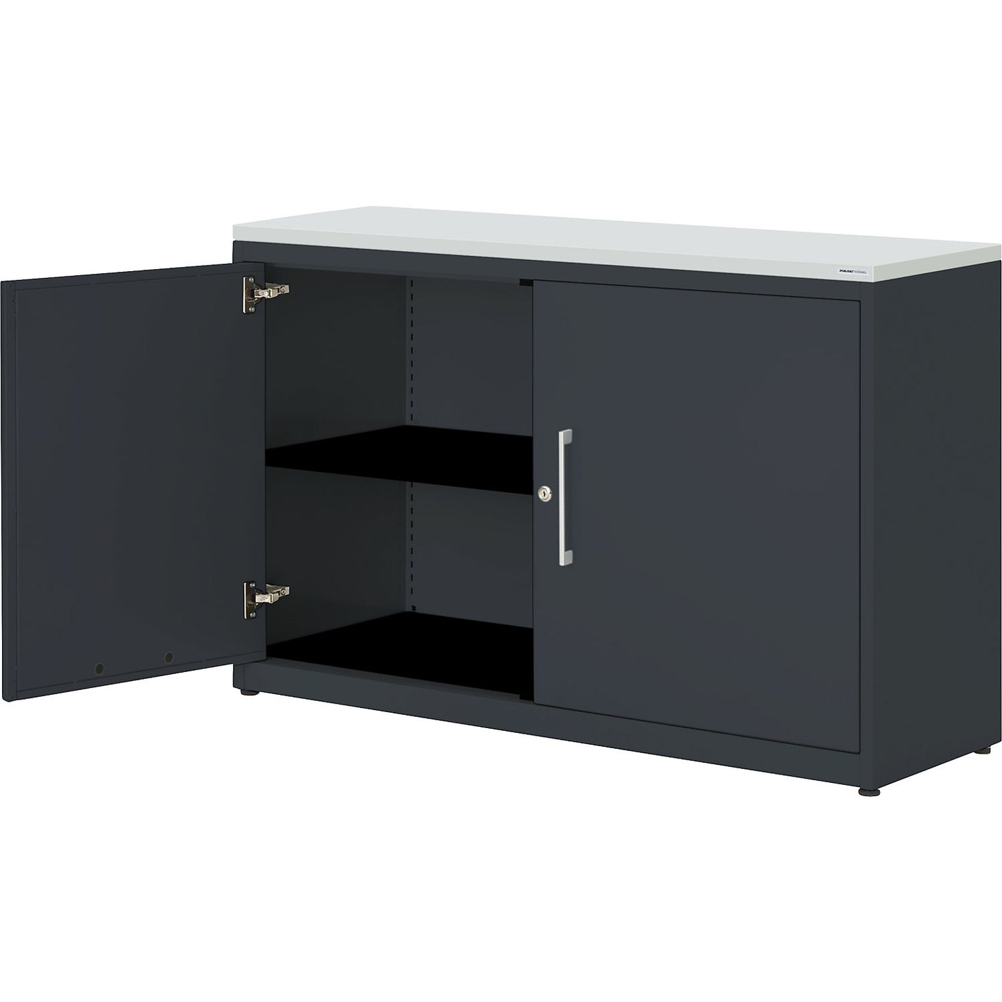 Double door cupboard, HxW 830 x 1200 mm, plastic panel, 1 shelf, charcoal / charcoal / light grey.