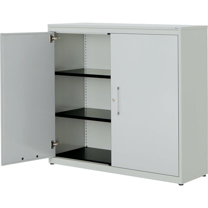 Double door cupboard, HxW 1180 x 1200 mm, plastic panel, 2 shelves, light grey / light grey / light grey.