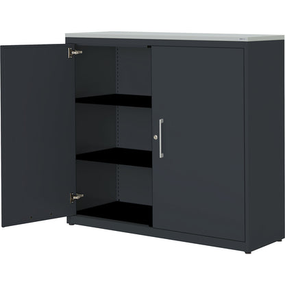 Double door cupboard, HxW 1180 x 1200 mm, plastic panel, 2 shelves, charcoal / charcoal / light grey.
