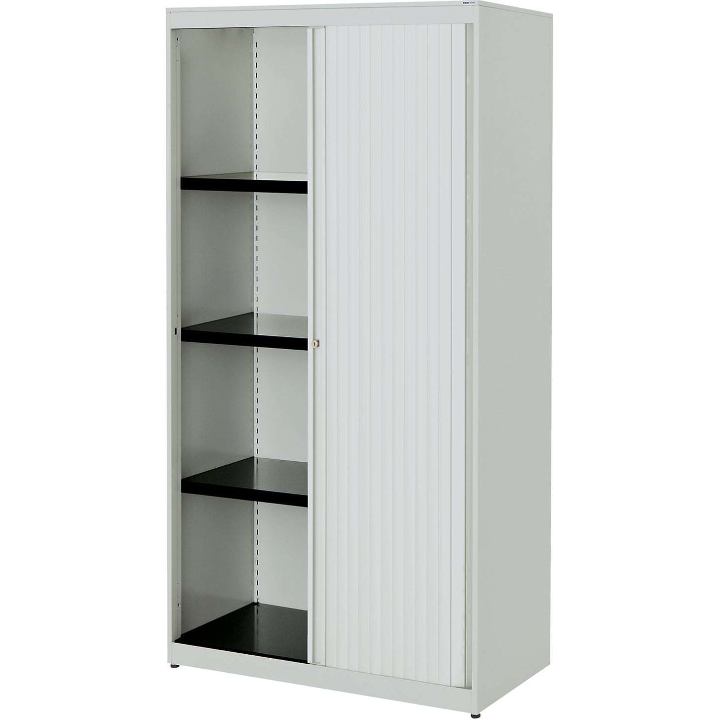 Horizontal roller shutter cupboard, HxWxD 1516 x 800 x 432 mm, steel plate, 3 shelves, light grey / light grey / light grey.