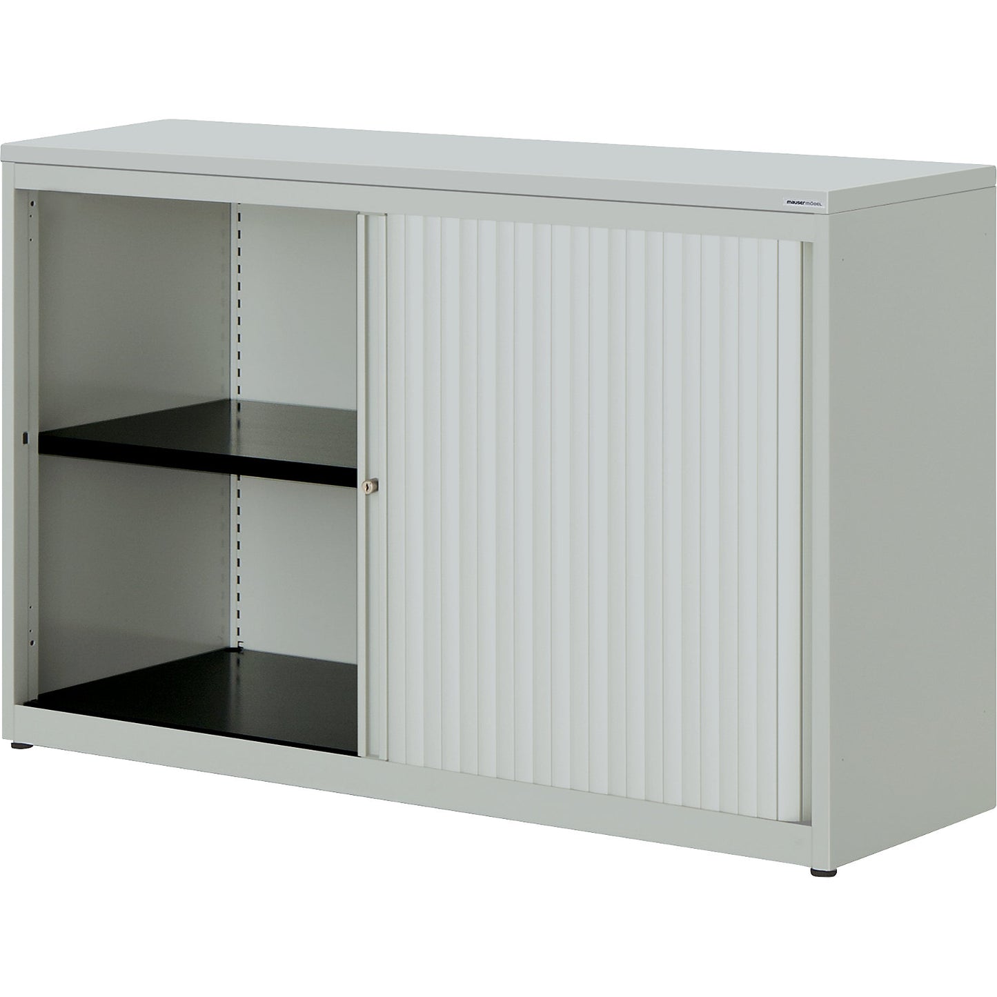 Horizontal roller shutter cupboard, HxWxD 830 x 1200 x 432 mm, plastic panel, 1 shelf, light grey / light grey / light grey.