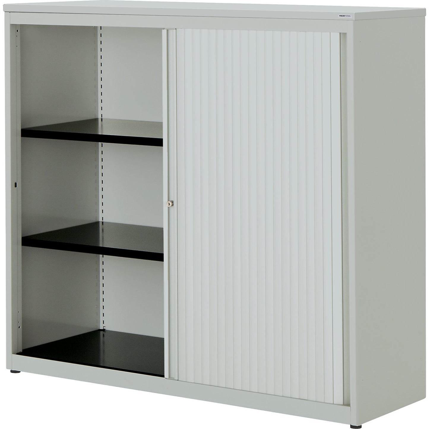 Horizontal roller shutter cupboard, HxWxD 1180 x 1200 x 432 mm, plastic panel, 2 shelves, light grey / light grey / light grey.