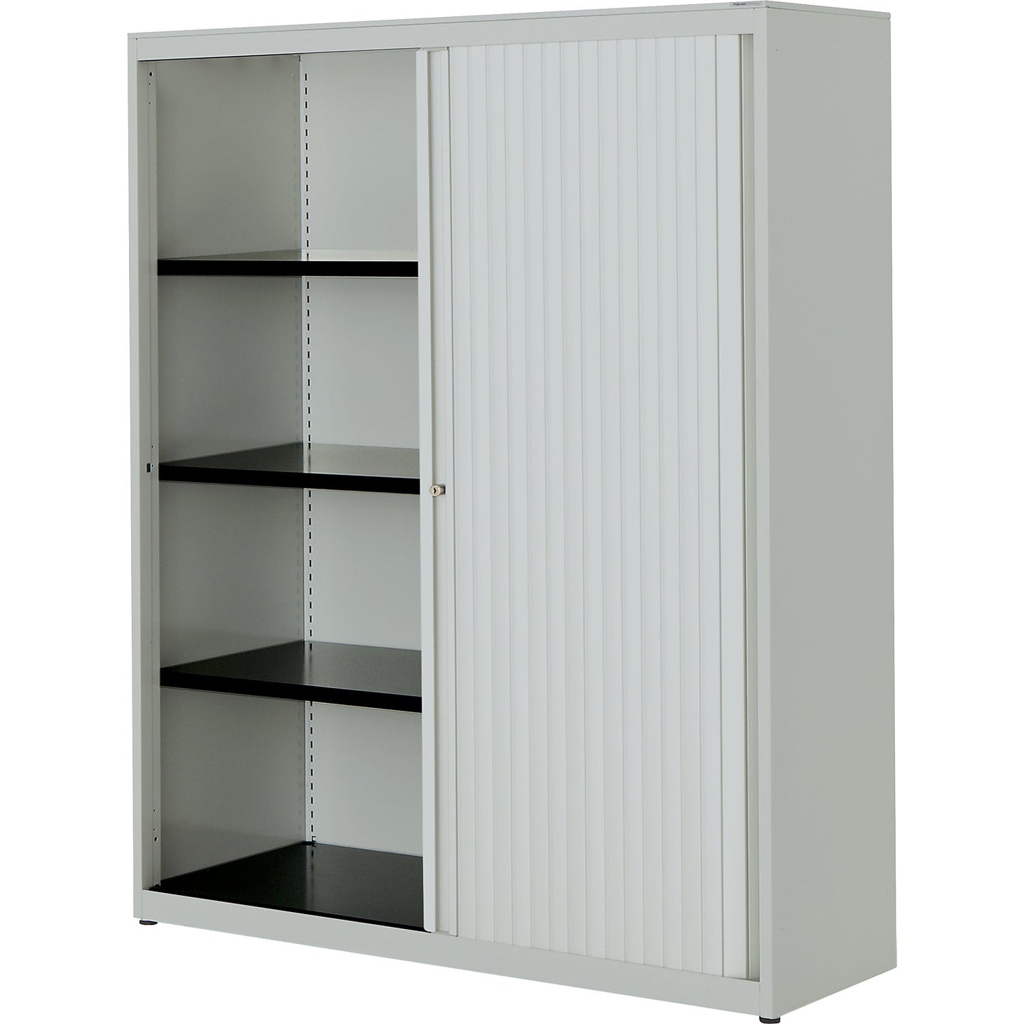 Horizontal roller shutter cupboard, HxWxD 1516 x 1200 x 432 mm, steel plate, 3 shelves, light grey / light grey / light grey.