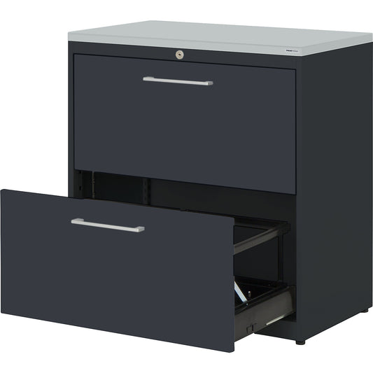 Suspension filing cabinet, plastic panel, 2 drawers, 2 tracks, with dampers, charcoal / charcoal / light grey.