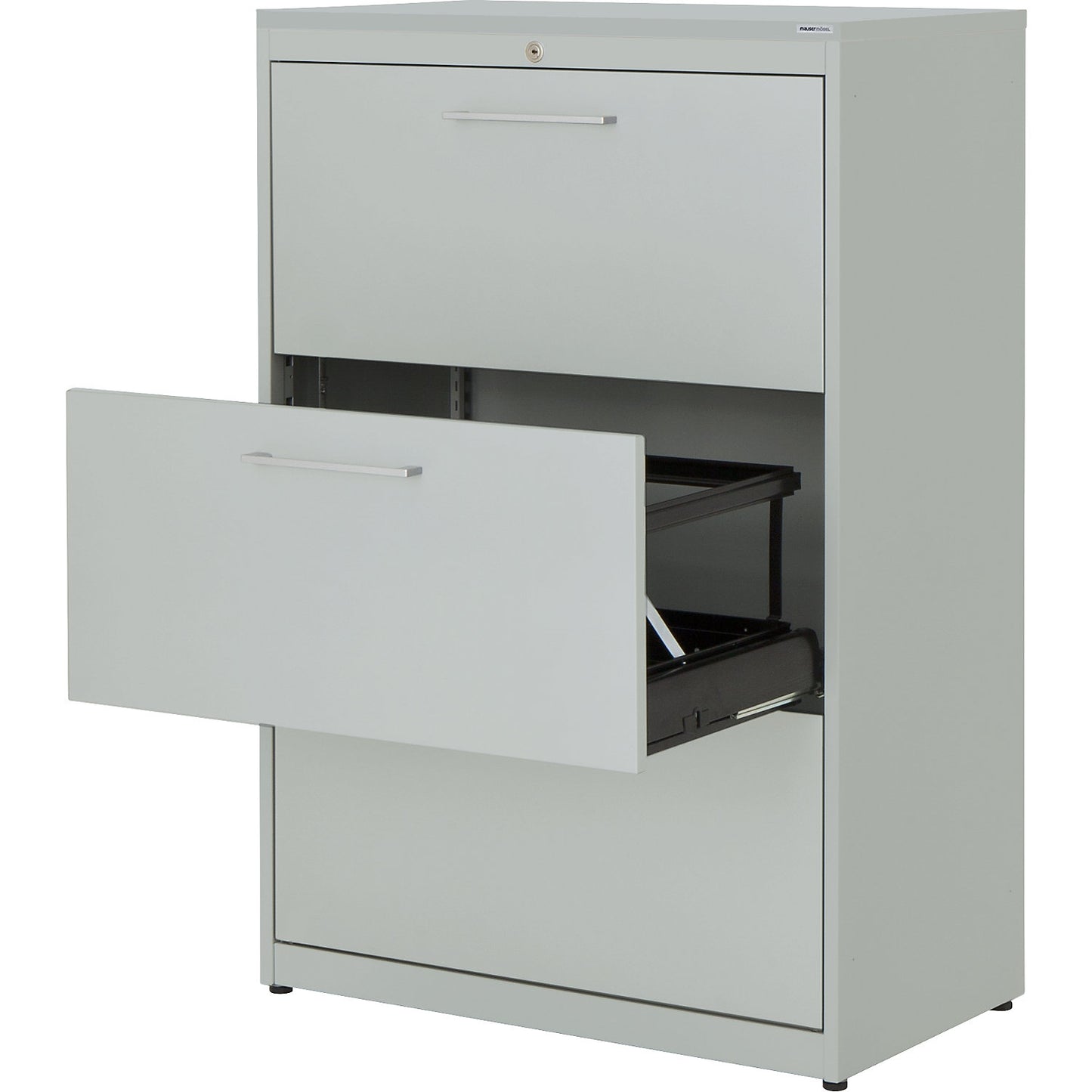 Suspension filing cabinet, plastic panel, 3 drawers, 2 tracks, with dampers, light grey / light grey / light grey.