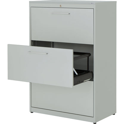 Suspension filing cabinet, plastic panel, 3 drawers, 2 tracks, with dampers, light grey / light grey / light grey.
