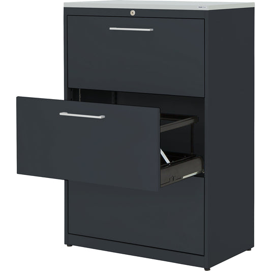Suspension filing cabinet, plastic panel, 3 drawers, 2 tracks, with dampers, charcoal / charcoal / light grey.