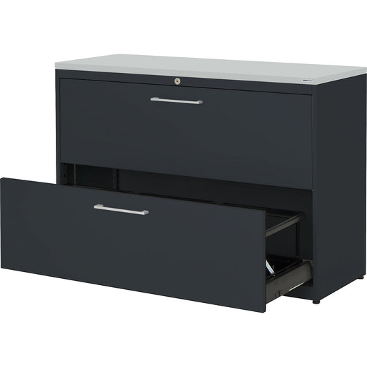 Suspension filing cabinet, plastic panel, 2 drawers, 3 tracks, with dampers, charcoal / charcoal / light grey.