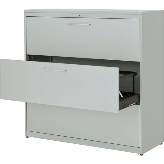 Suspension filing cabinet, plastic panel, 3 drawers, 3 tracks, with dampers, light grey / light grey / light grey.