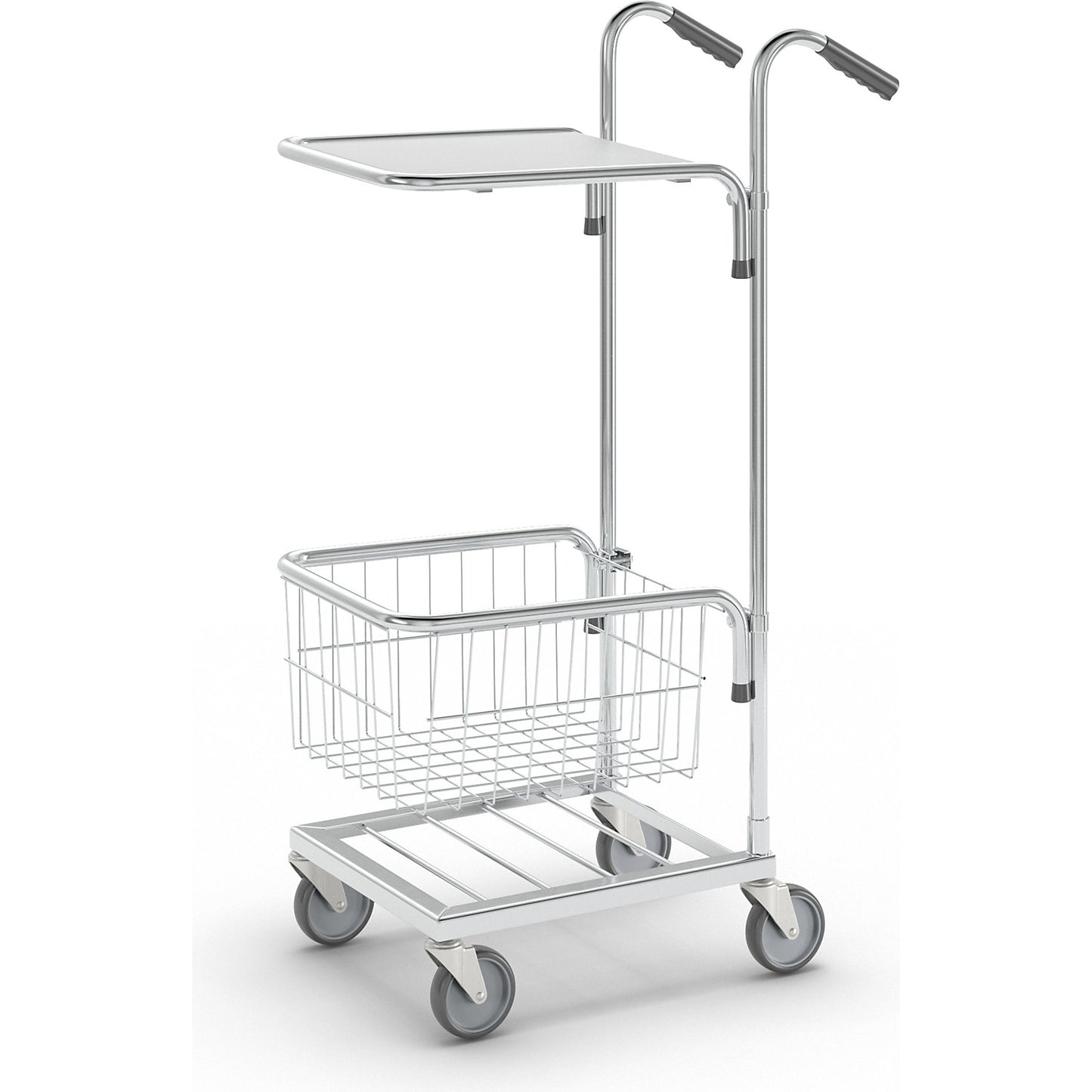 Compact platform trolley, 1 shelf, 1 basket, max. load 35 kg.