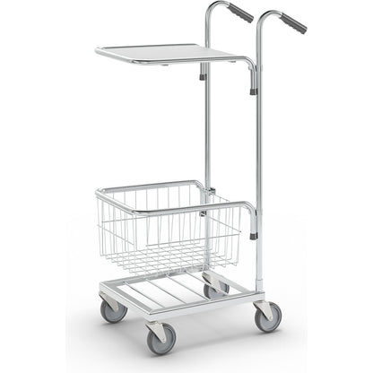Compact platform trolley, 1 shelf, 1 basket, max. load 35 kg.