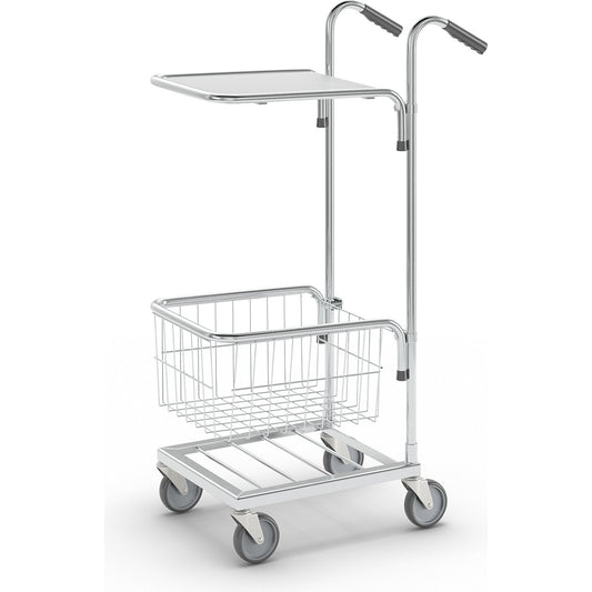 Compact platform trolley, 1 shelf, 1 basket, max. load 35 kg.