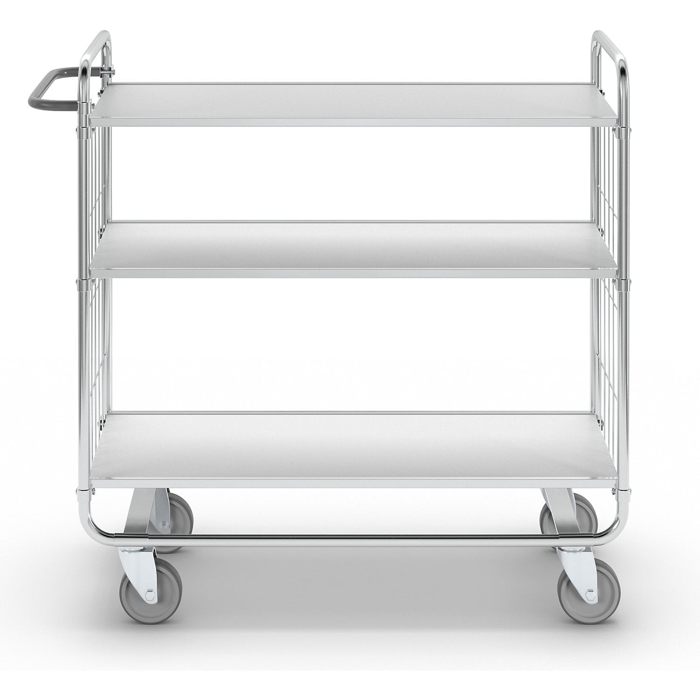 Zinc plated shelf truck, 3 shelves, LxWxH 1195 x 470 x 1120 mm, 4 castors.