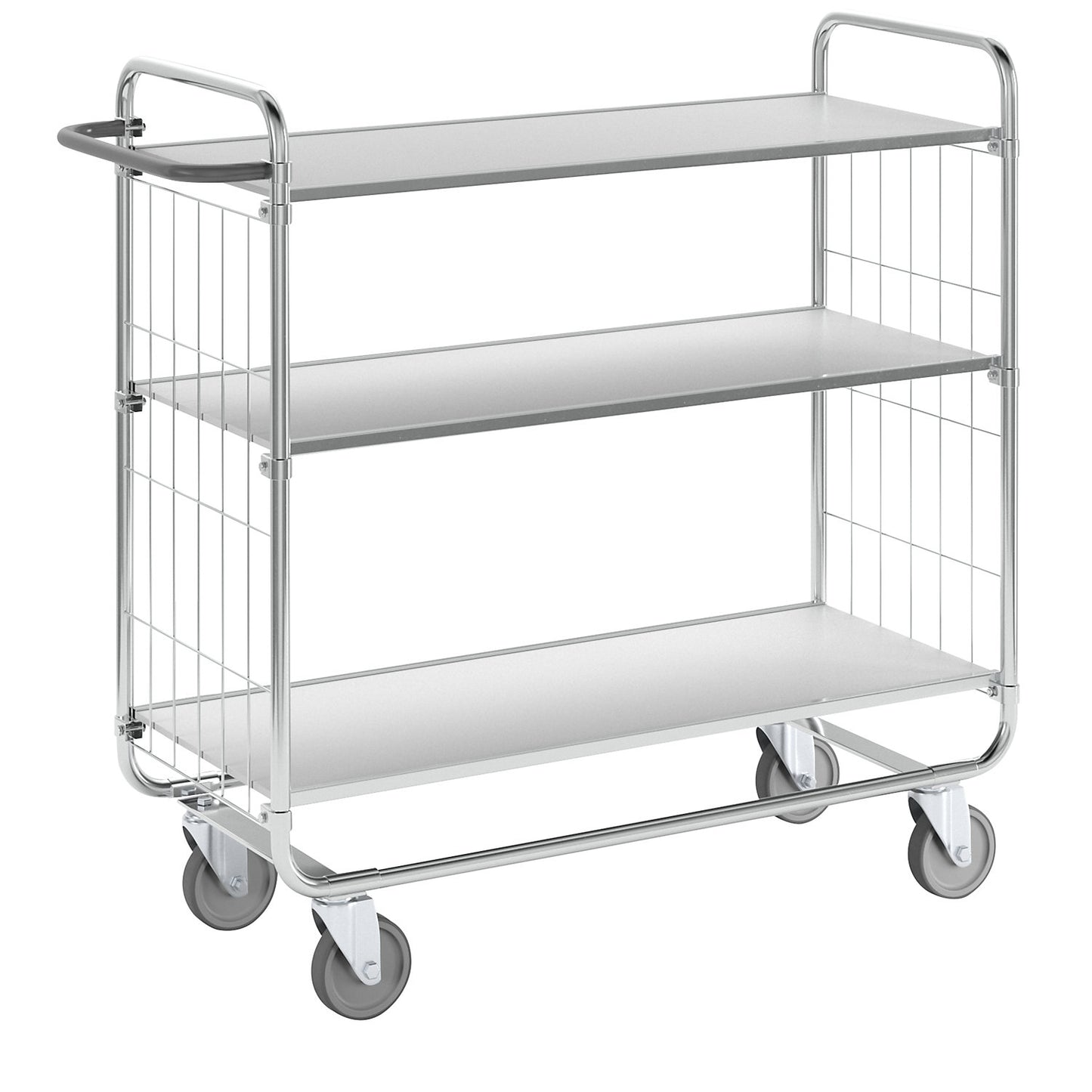 Zinc plated shelf truck, 3 shelves, LxWxH 1195 x 470 x 1120 mm, 4 castors.
