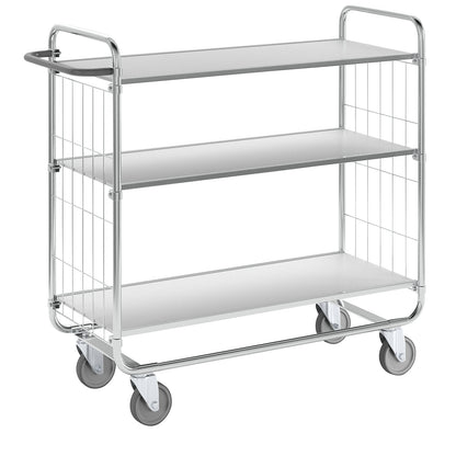 Zinc plated shelf truck, 3 shelves, LxWxH 1195 x 470 x 1120 mm, 4 castors.