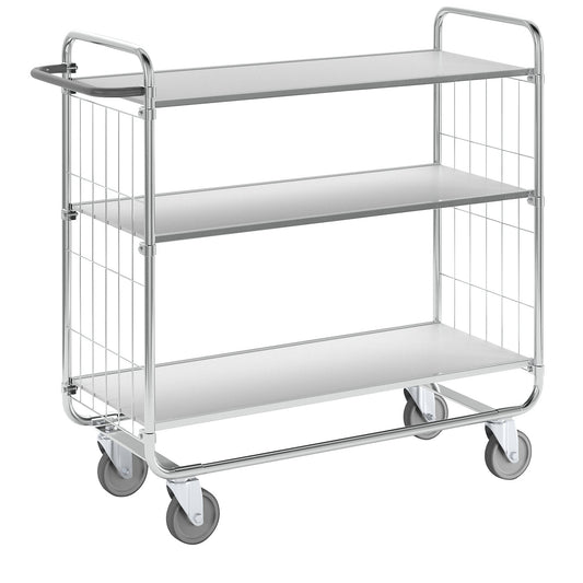 Zinc plated shelf truck, 3 shelves, LxWxH 1195 x 470 x 1120 mm, 4 castors.