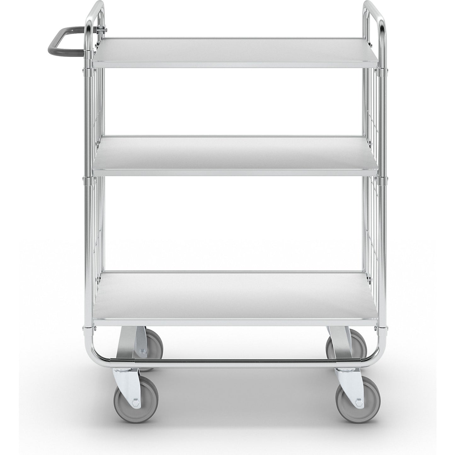Zinc plated shelf truck, 3 shelves, LxWxH 945 x 470 x 1120 mm, 4 castors.