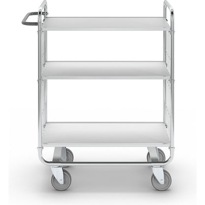 Zinc plated shelf truck, 3 shelves, LxWxH 945 x 470 x 1120 mm, 4 castors.