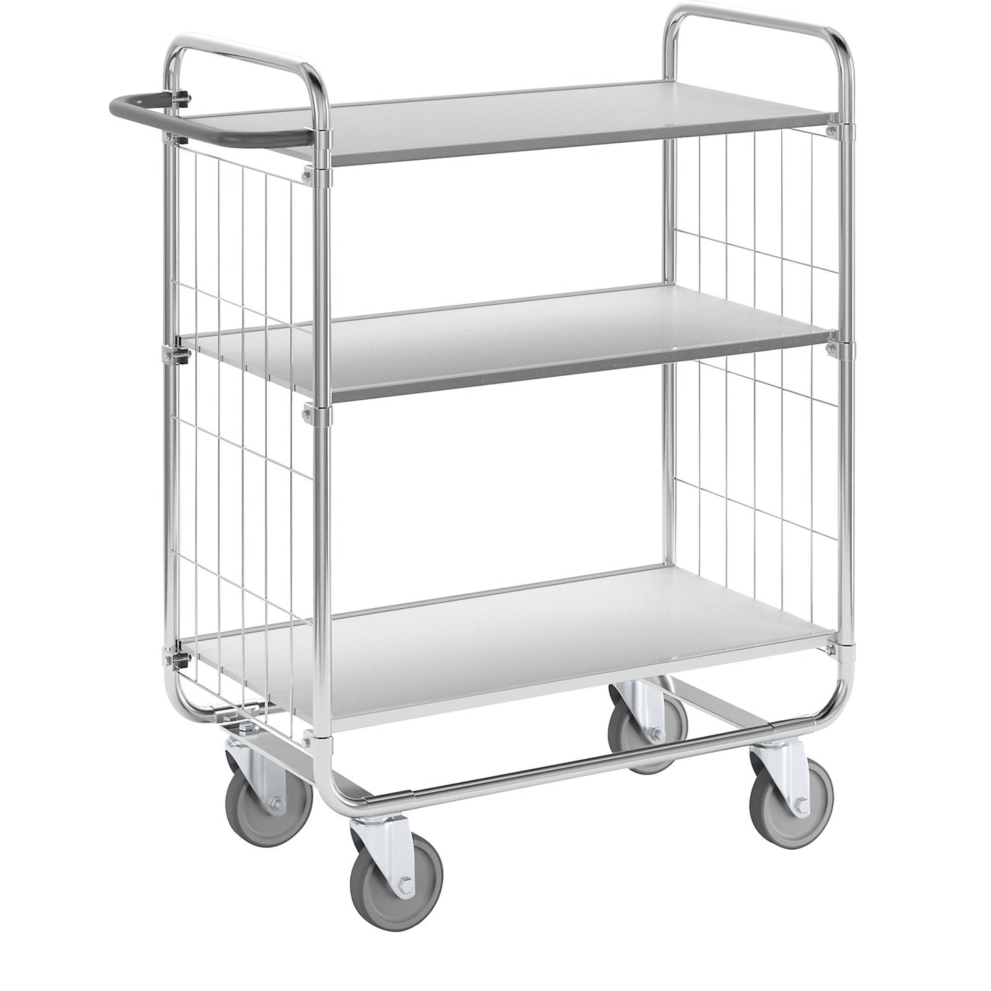 Zinc plated shelf truck, 3 shelves, LxWxH 945 x 470 x 1120 mm, 4 castors.