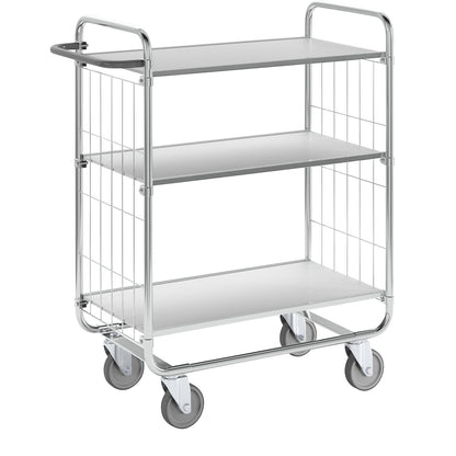 Zinc plated shelf truck, 3 shelves, LxWxH 945 x 470 x 1120 mm, 4 castors.