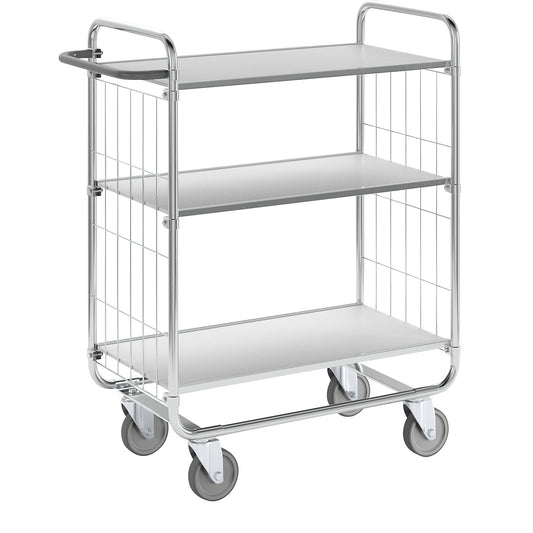 Zinc plated shelf truck, 3 shelves, LxWxH 945 x 470 x 1120 mm, 4 castors.