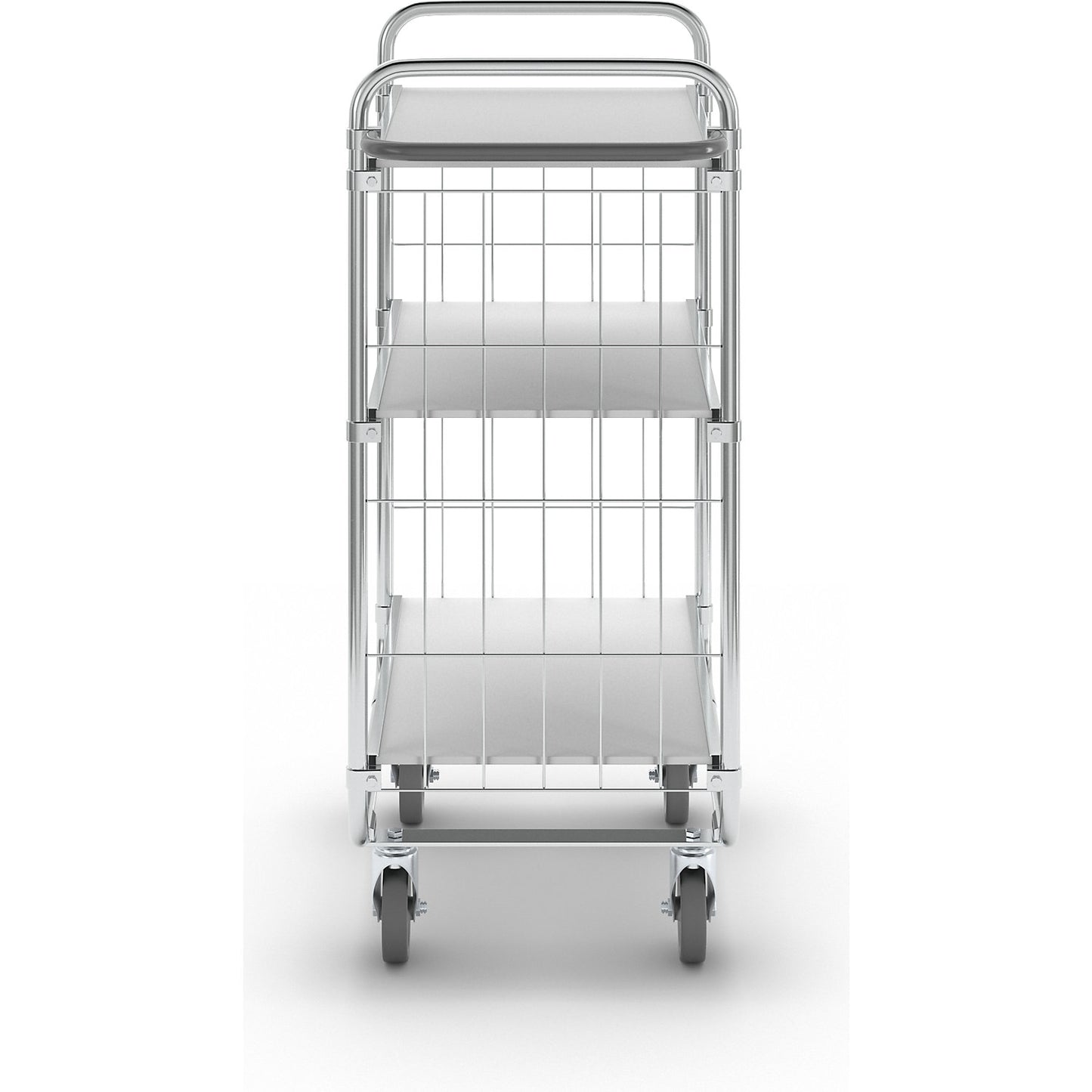 Zinc plated shelf truck, 3 shelves, LxWxH 815 x 470 x 1120 mm, 4 castors.
